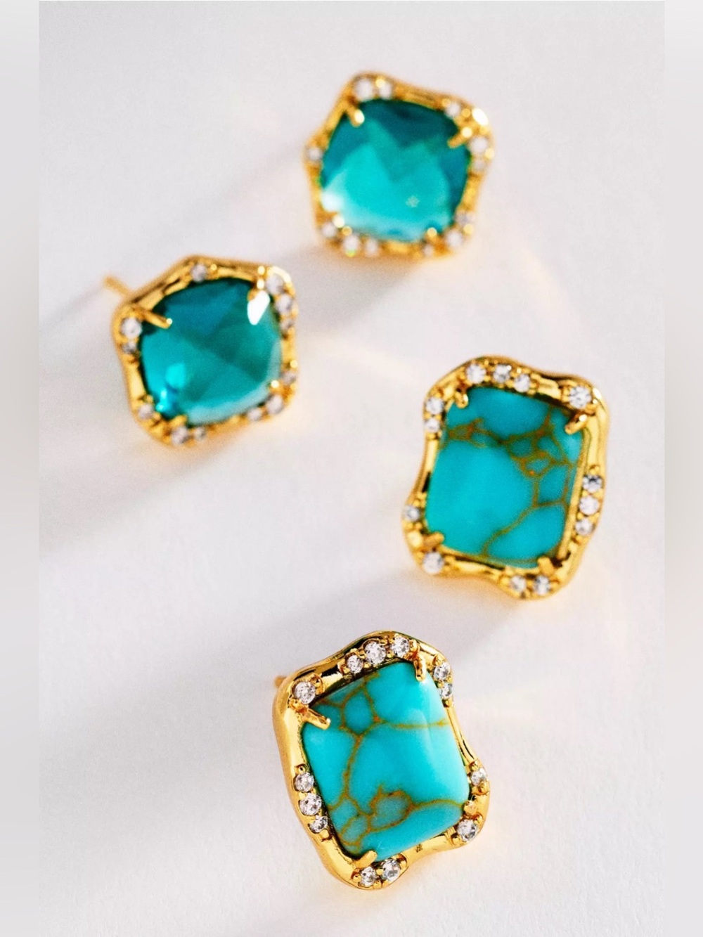 NWT Anthropologie Stone Post Earrings, Ser of 2, Teal & Turquoise Gemstone